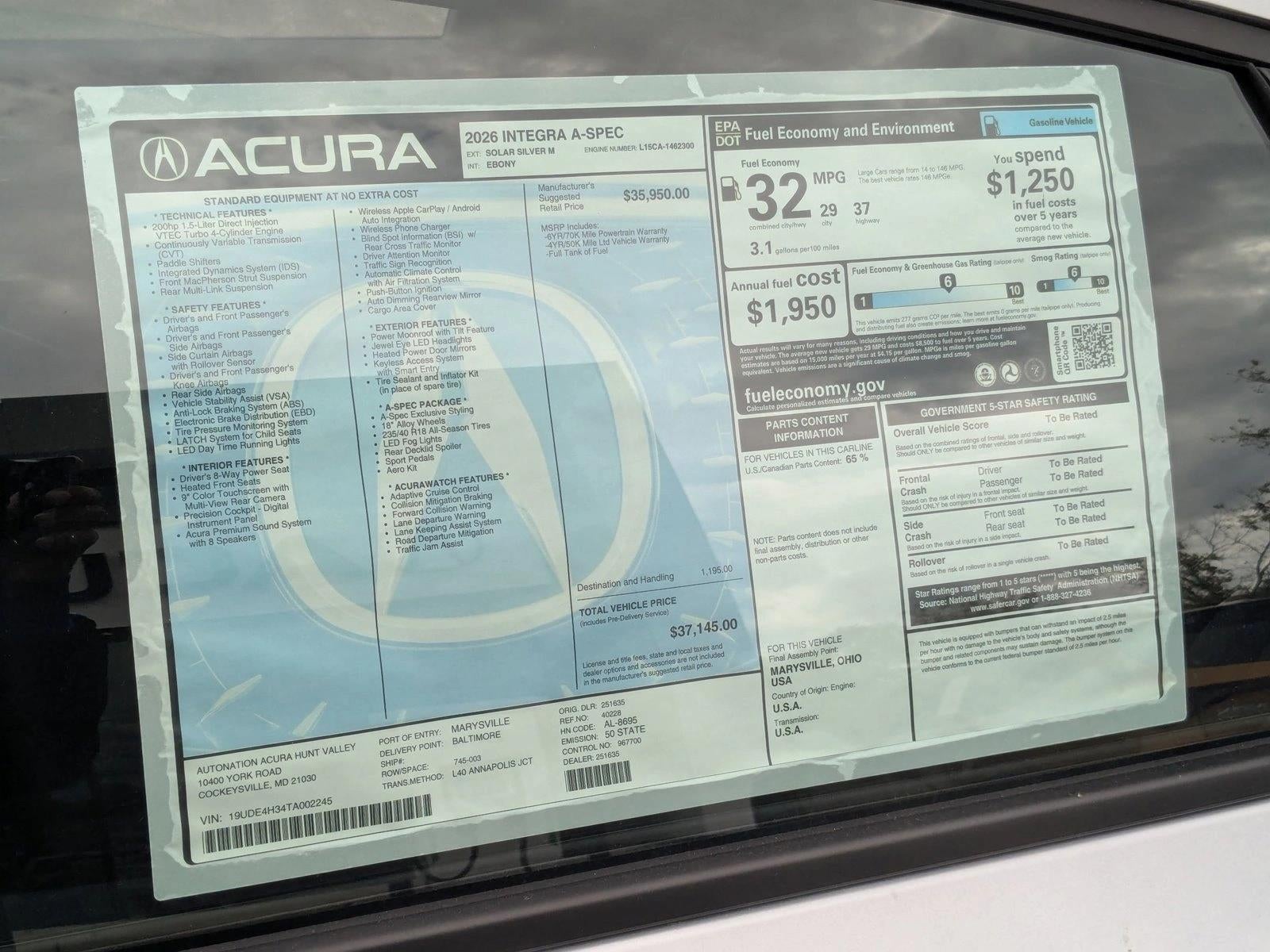 2026 Acura Integra CVT w/A-Spec Package