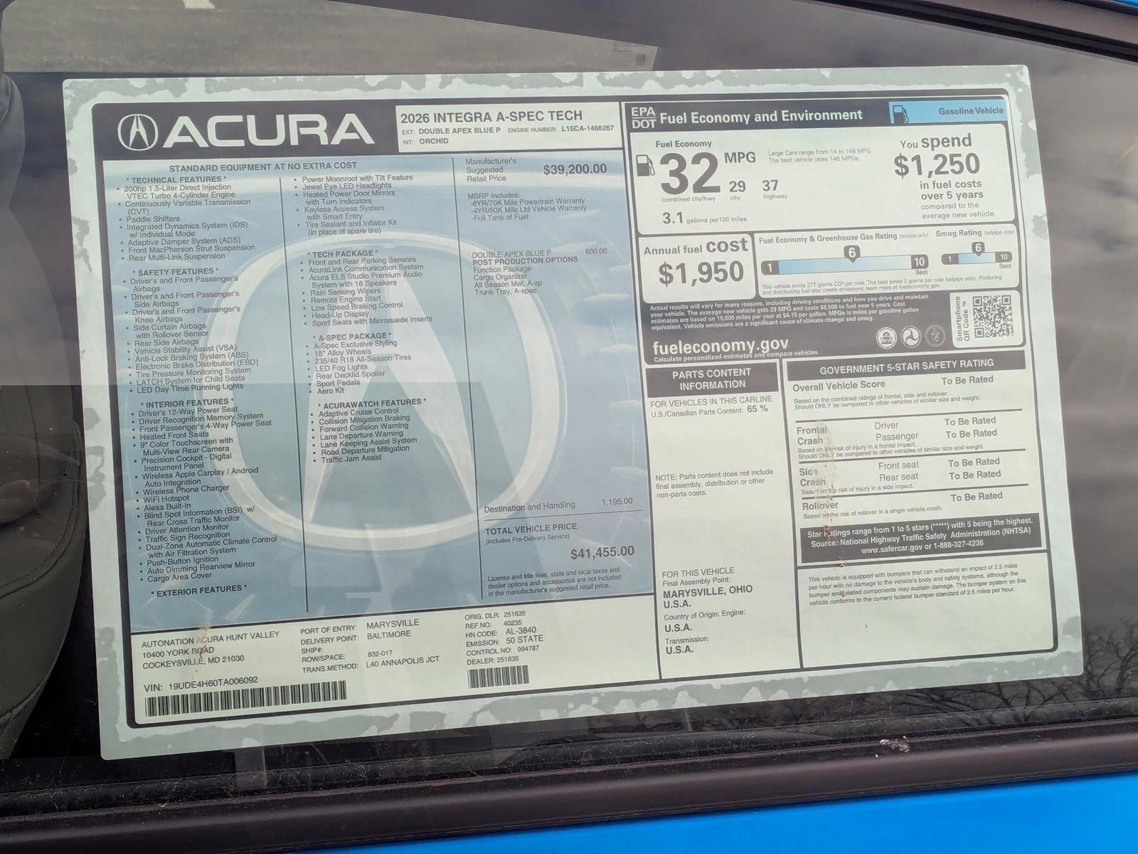 2026 Acura Integra CVT w/A-Spec Technology Package