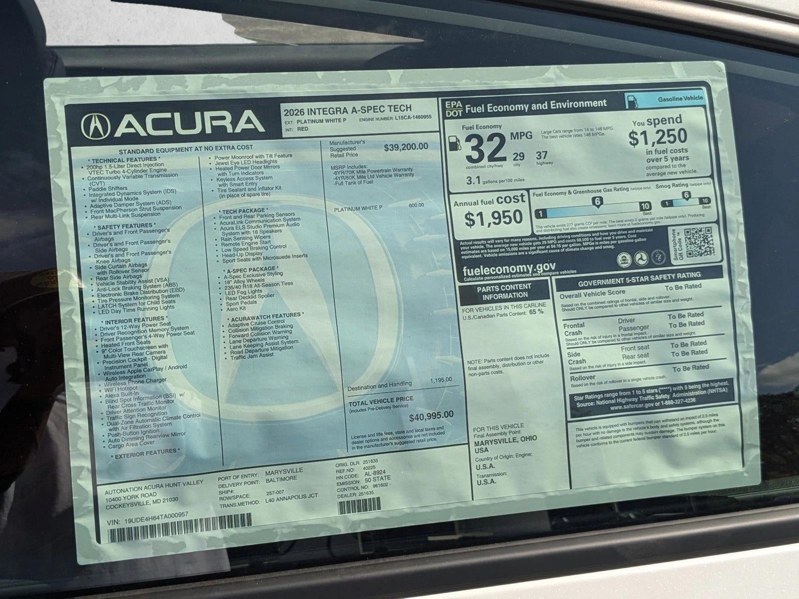 2026 Acura Integra CVT w/A-Spec Technology Package