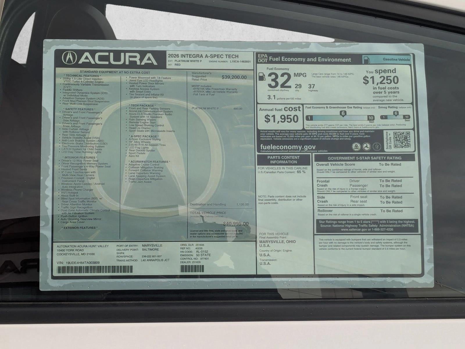 2026 Acura Integra CVT w/A-Spec Technology Package