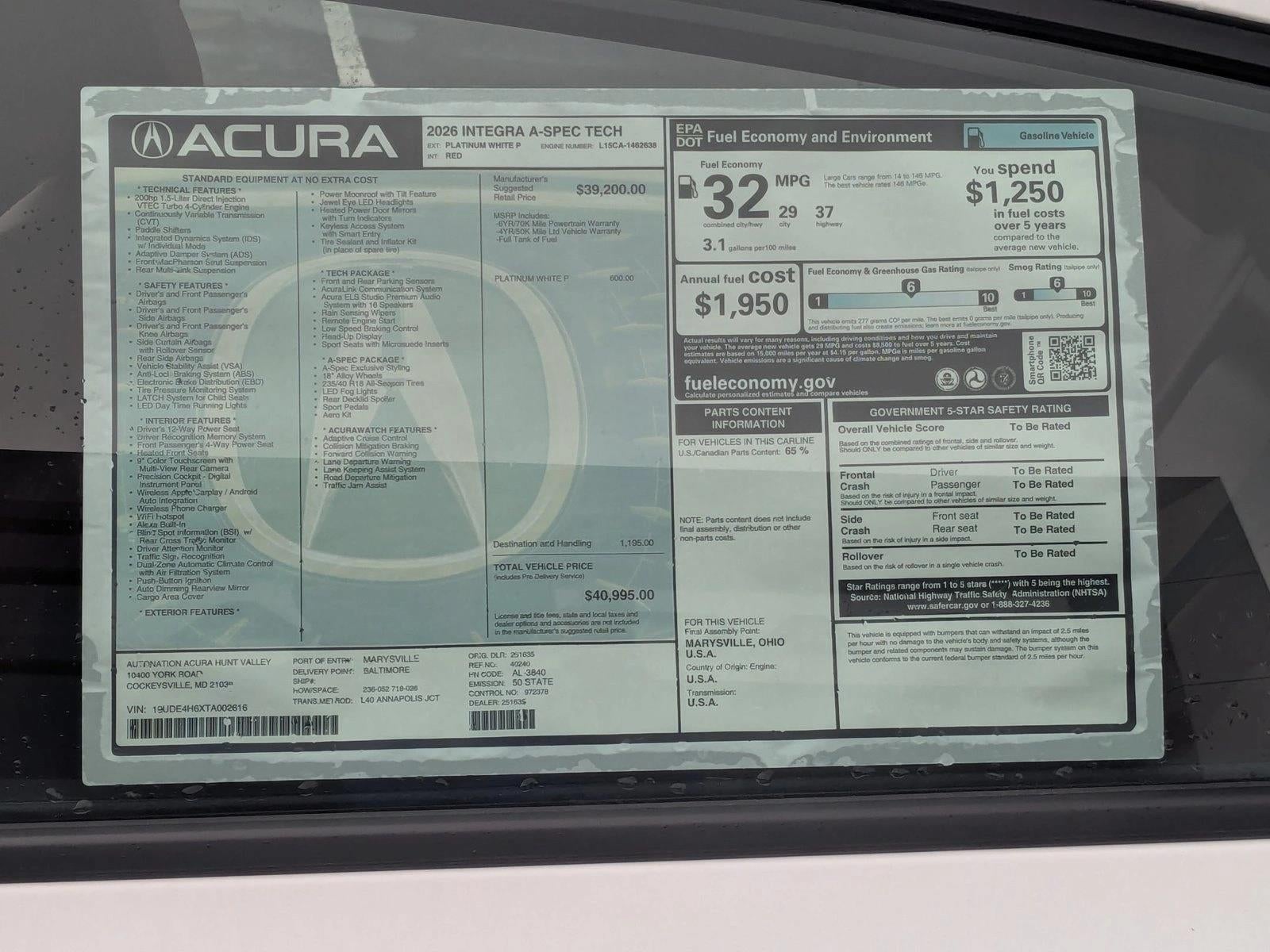 2026 Acura Integra CVT w/A-Spec Technology Package