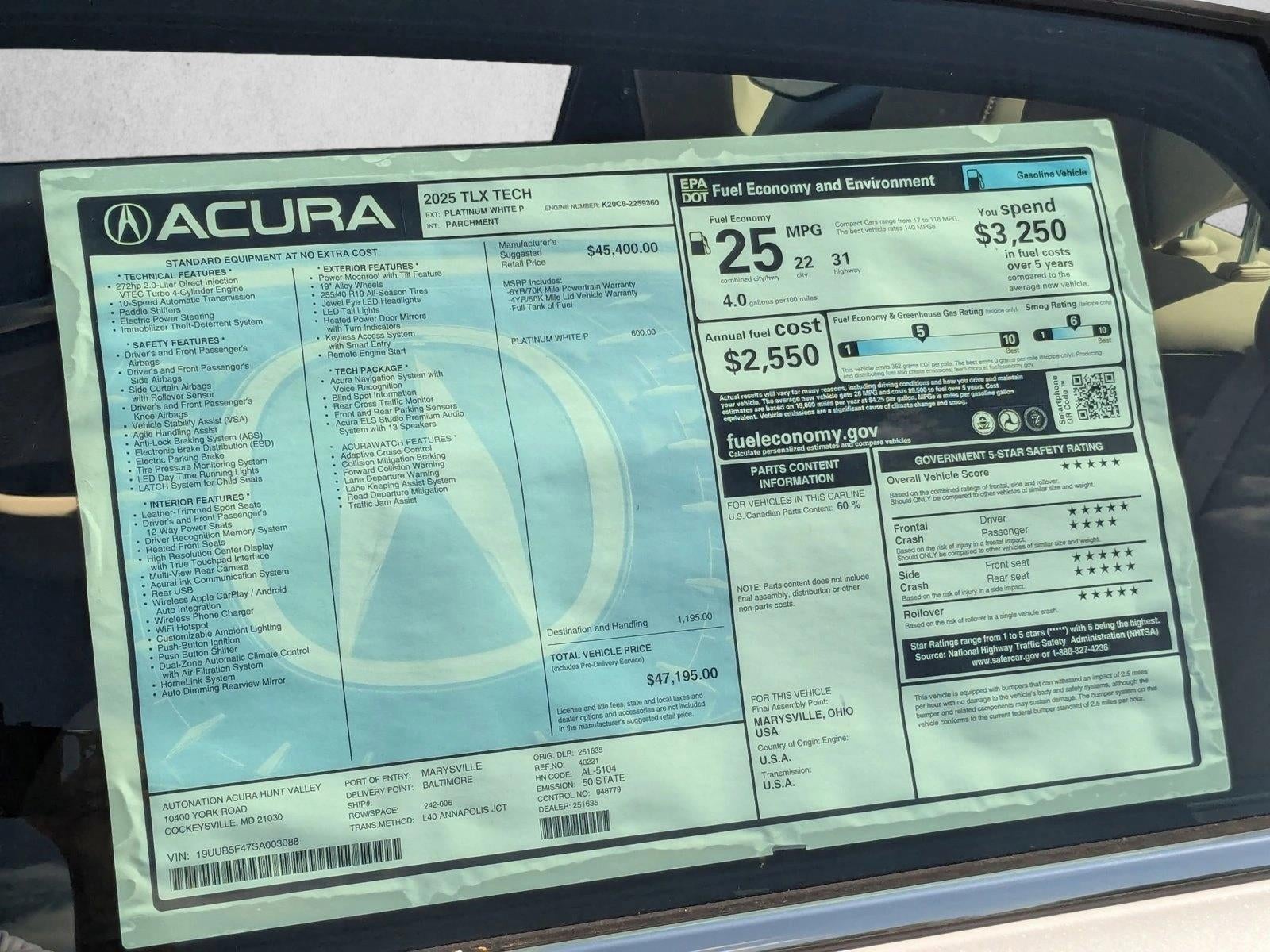2025 Acura TLX FWD w/Technology Package