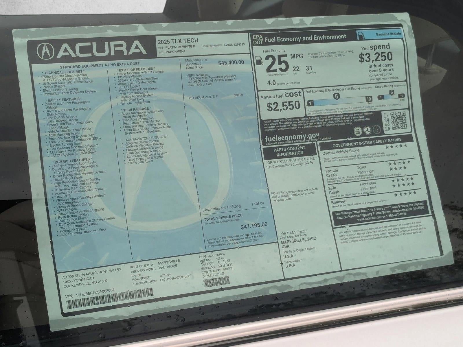 2025 Acura TLX FWD w/Technology Package