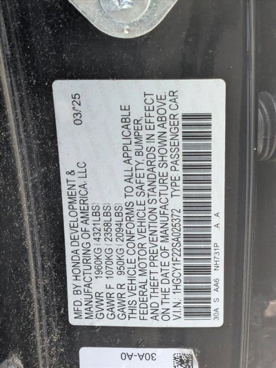 2025 Honda Accord Sedan LX CVT