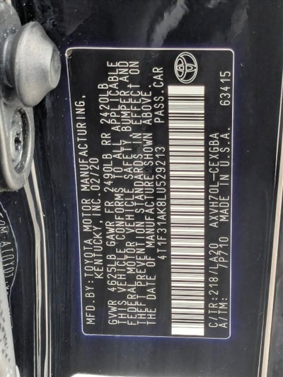 2020 Toyota Camry Hybrid XLE CVT (Natl)