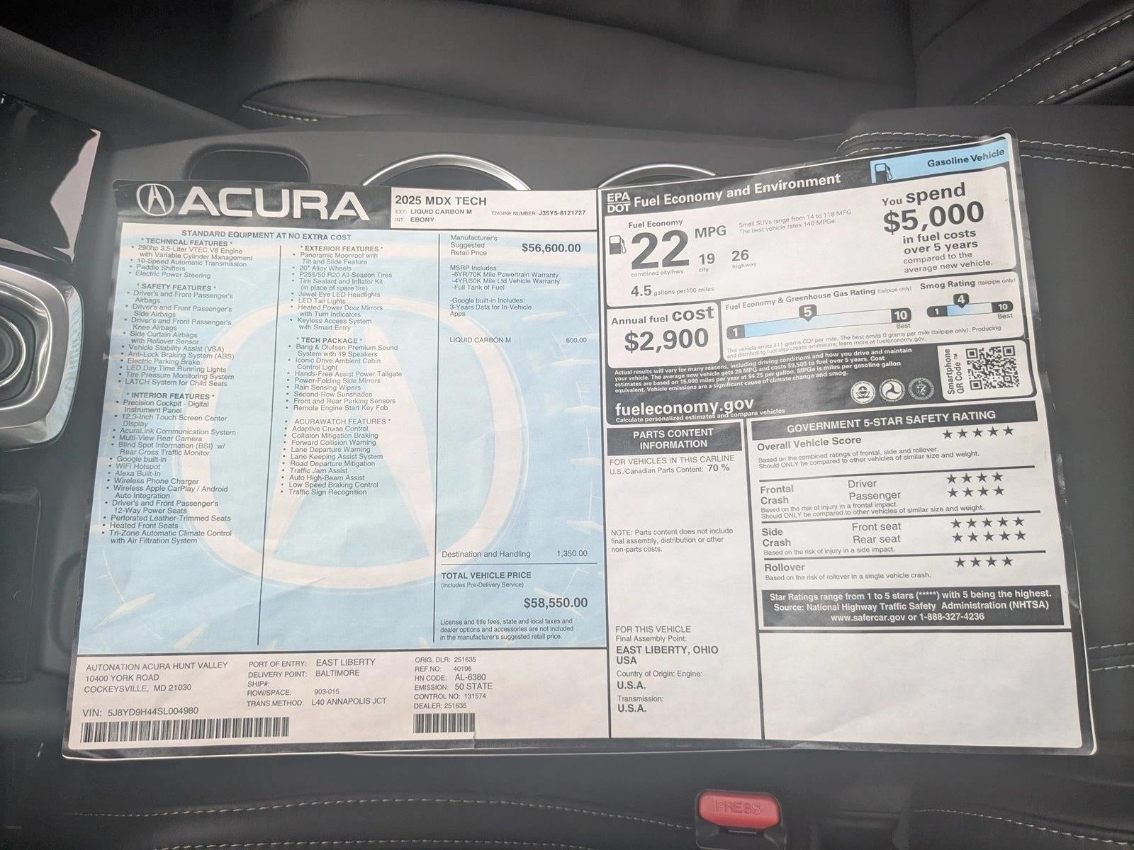 2025 Acura MDX FWD w/Technology Package