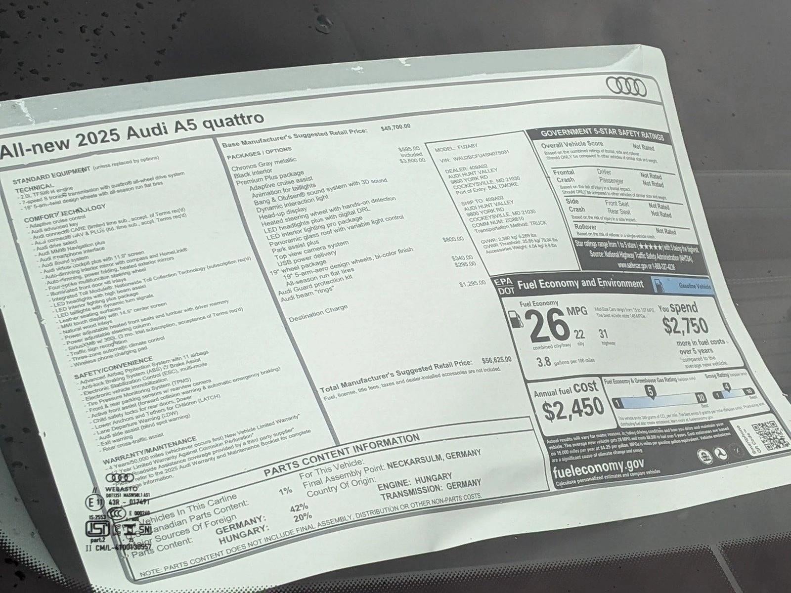 2025 Audi A5 Premium Plus 2.0 TFSI quattro