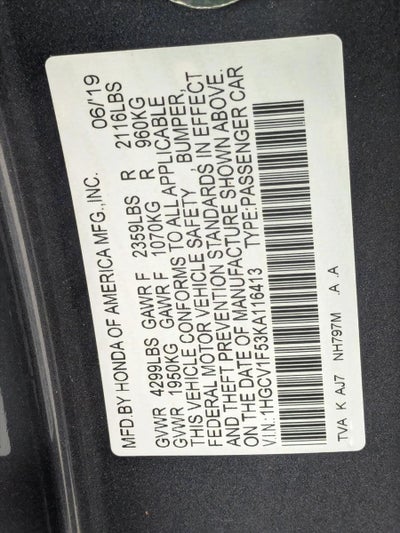 2019 Honda Accord Sedan EX-L 1.5T CVT