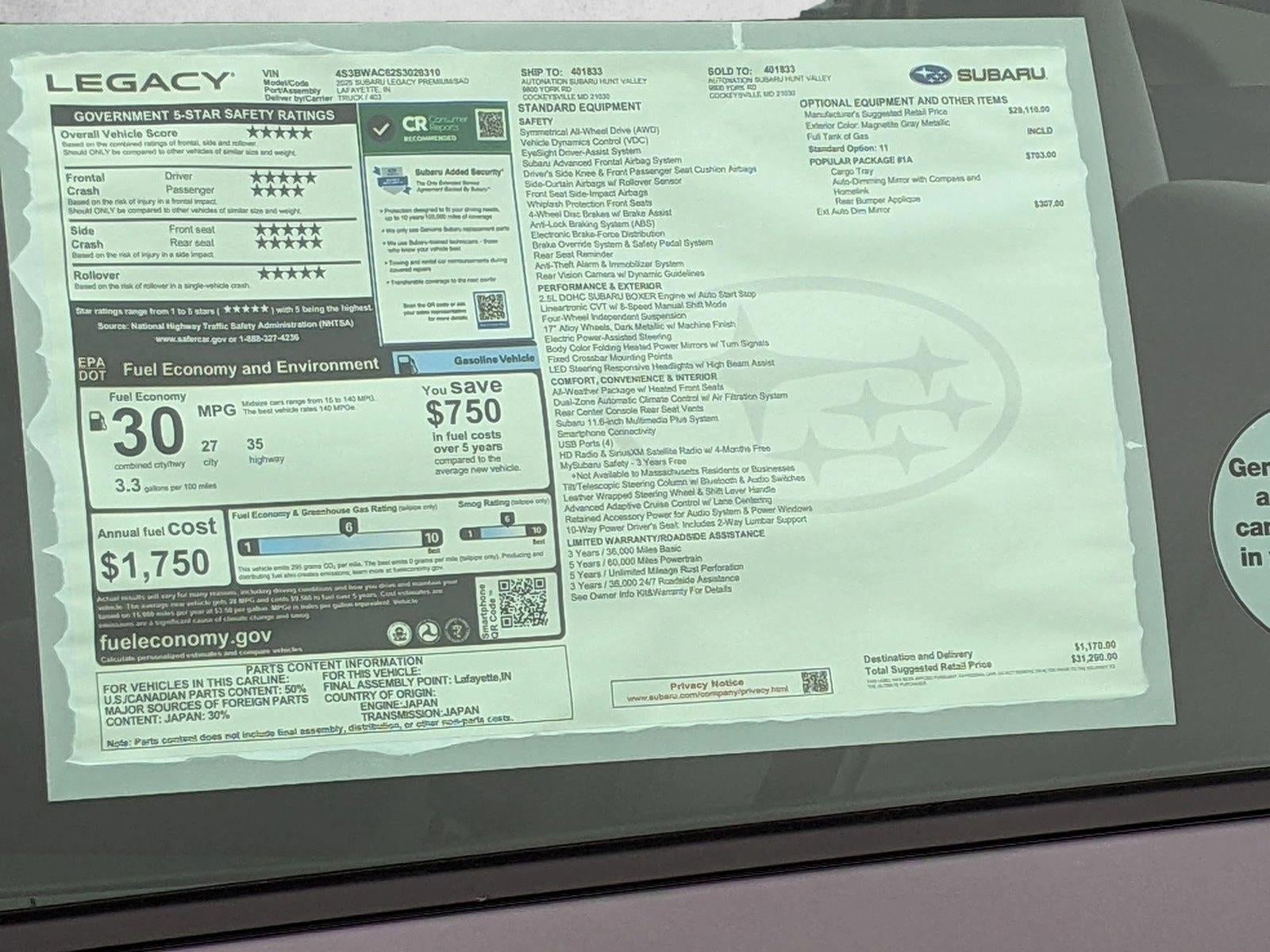 2025 Subaru Legacy Premium AWD