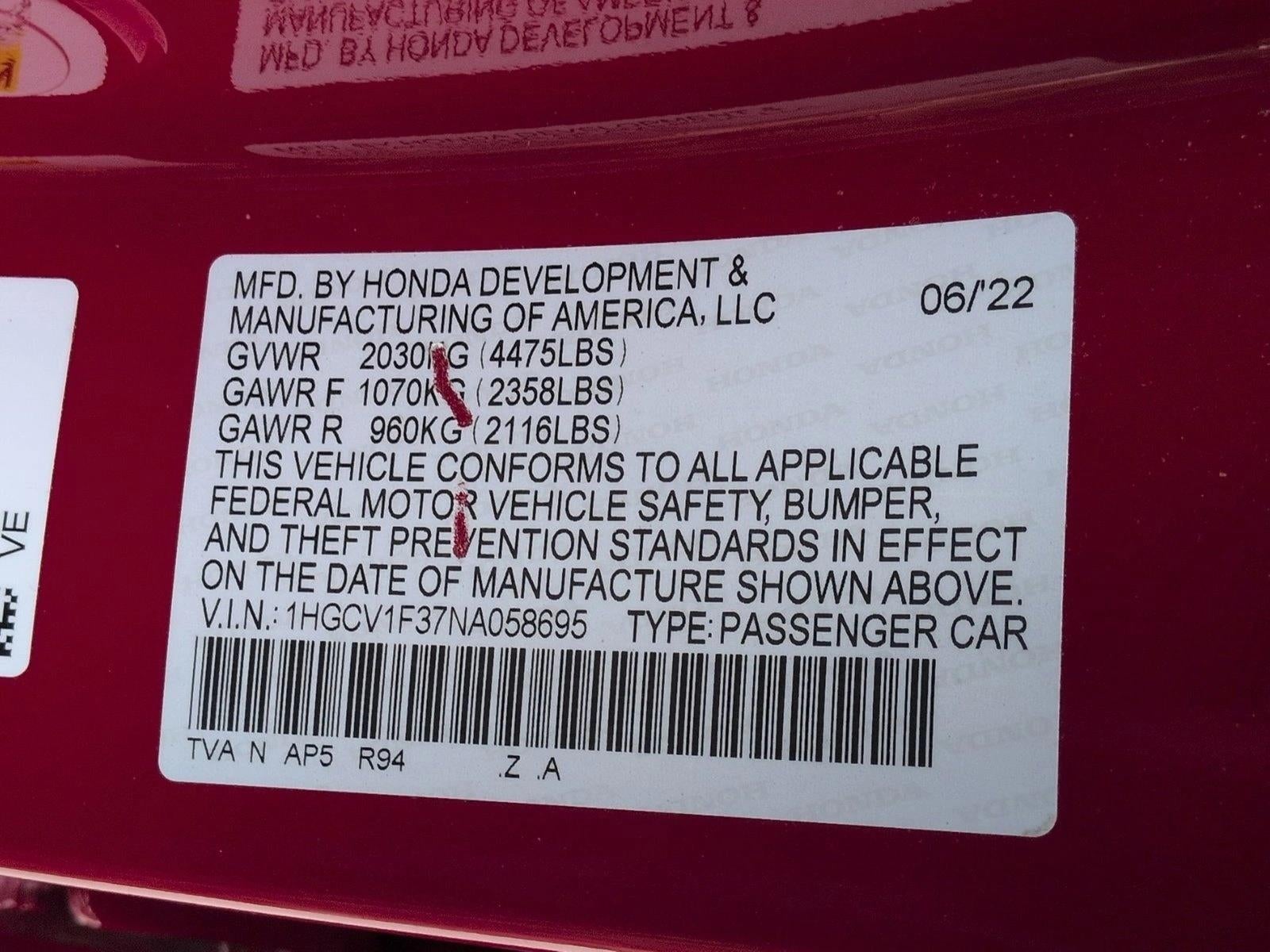 2022 Honda Accord Sedan Sport 1.5T CVT