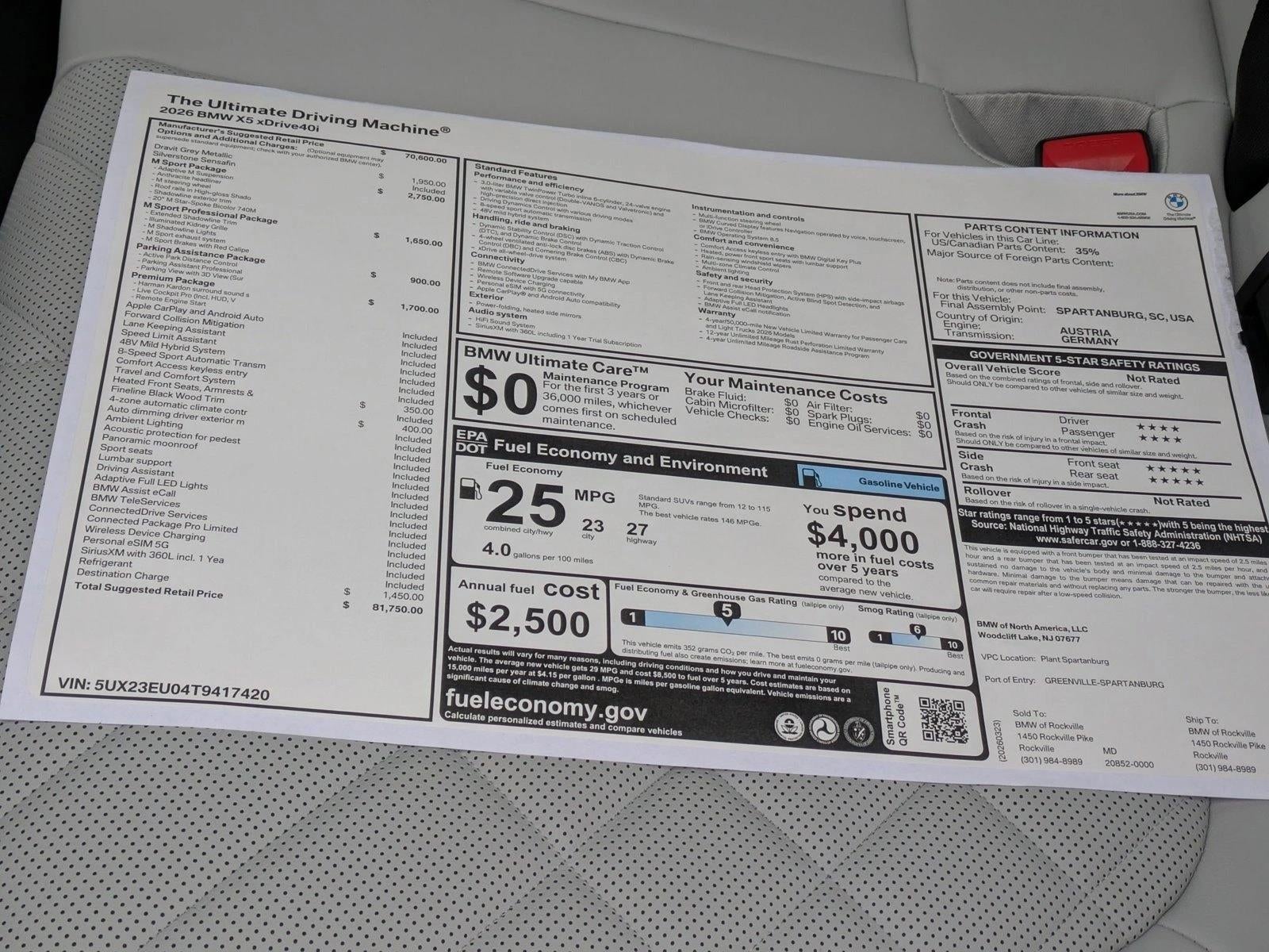 2026 BMW X5 xDrive40i Sports Activity Vehicle