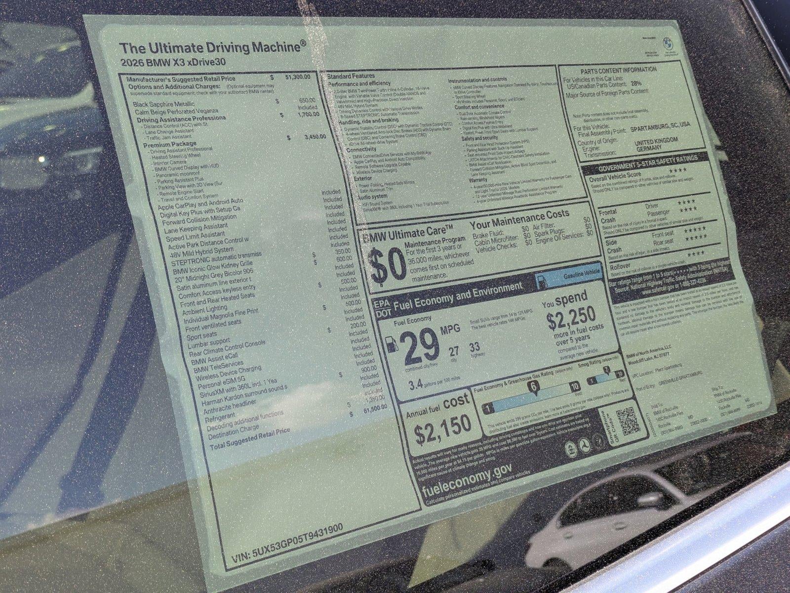 2026 BMW X3 30 xDrive Sports Activity Vehicle