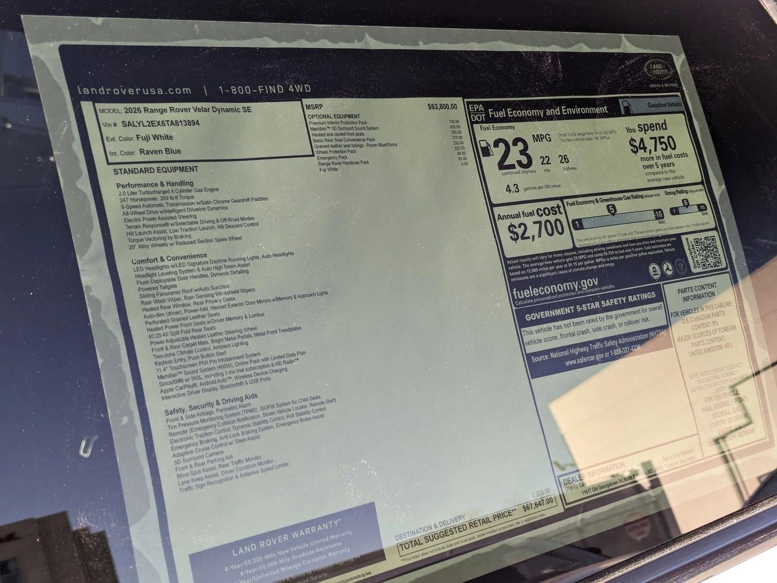 2026 Land Rover Range Rover Velar P250 Dynamic SE