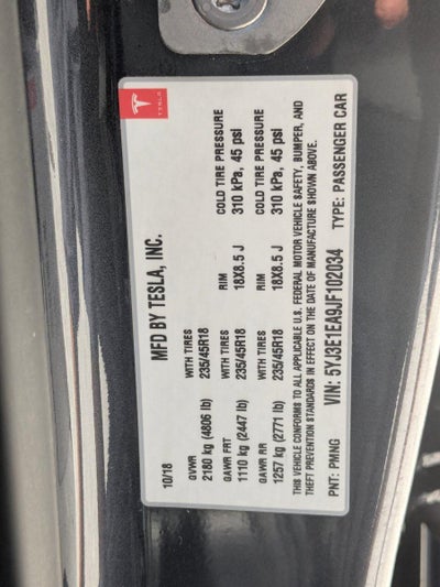 2018 Tesla Model 3 Long Range Battery RWD