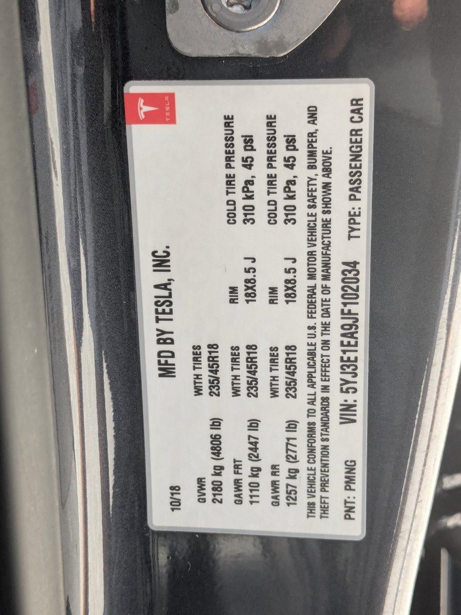 2018 Tesla Model 3 Long Range Battery RWD