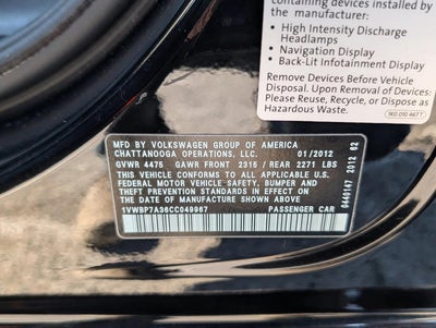 2012 Volkswagen Passat 4dr Sdn 2.5L Manual SE PZEV