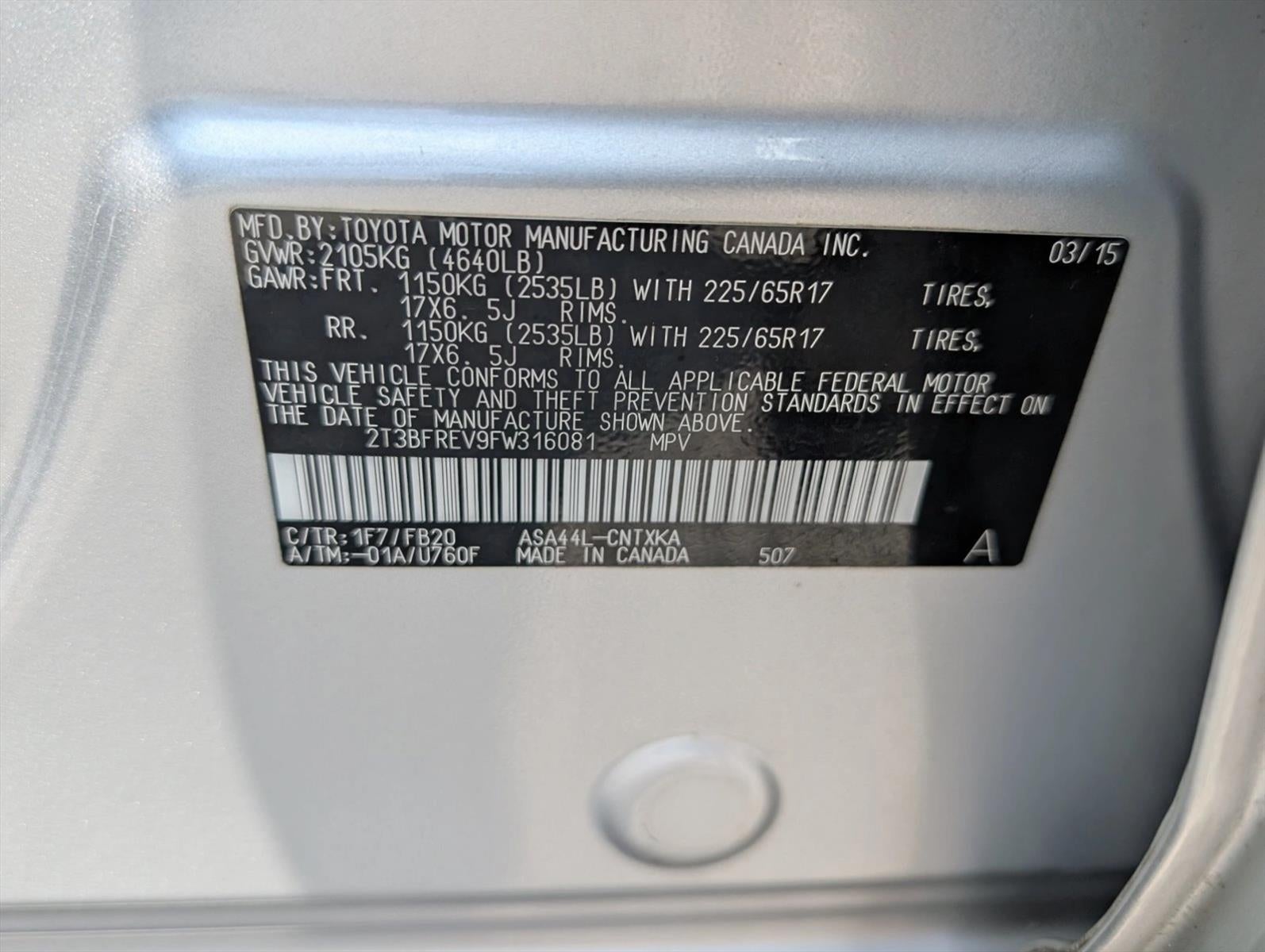2015 Toyota RAV4 AWD 4dr LE (Natl)