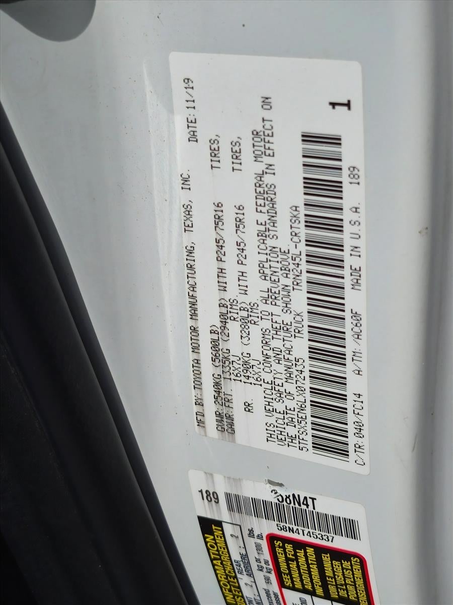 2020 Toyota Tacoma 4WD 4WD SR5 Access Cab 6' Bed I4 AT (Natl)