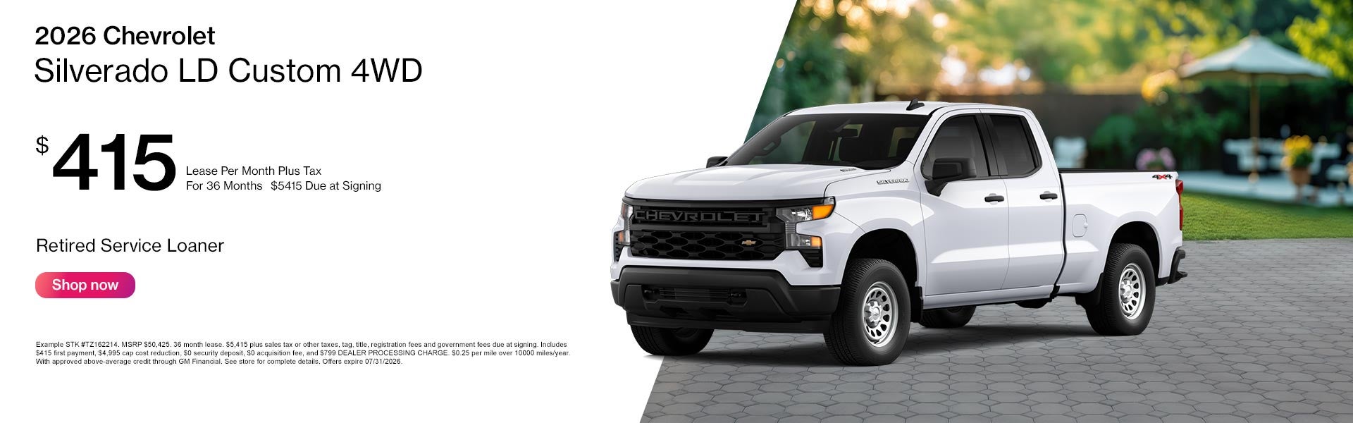 2026 Chevrolet Silverado Custom 4WD lease $415/mo