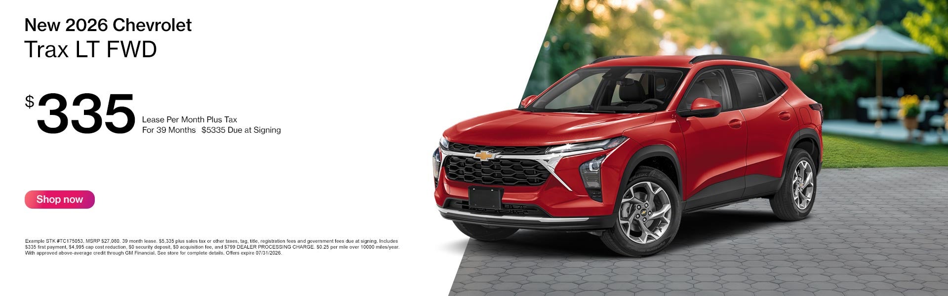 2026 Chevrolet Trax LT lease $335/mo for 39 months